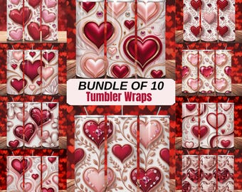 Valentine Heart Tumbler Wrap Bundle, Floral PNG Designs (Digitaler Download