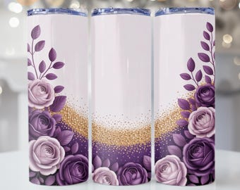 Purple & Gold 3D Schmetterling Tumbler Wrap, eleganter Perlenmarmor Schmetterling PNG, Luxus Glam 20 Unzen Tumbler Designs Skinny Cup Sublimation Design