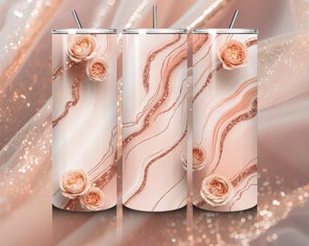 Rosen Marmor Tumbler Wrap PNG | Blush Pfirsich Blumen Sublimationsdesign | 20 Unzen Skinny Tumbler Wrap | Weiblicher ästhetischer digitaler Download