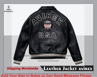 Men's Avirex leather jacket Vintage Bomber Pilot Genuine Cowhide Flight coat