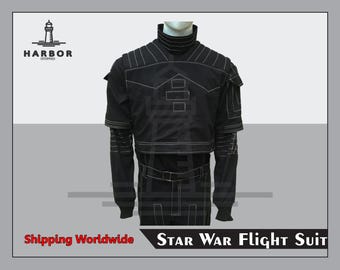 Mandalorian Star War Custom Flight Suit Cosplay Bounty Hunter Outfit 3 Piece Black Suit for Mandalorian events