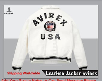 Men's Avirex leather jacket Vintage Bomber Pilot Genuine Cowhide Flight coat