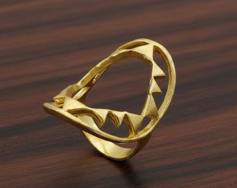 Minimalistischer Geometrischer Gold Ring, Moderne Abstrakte Statement Ring, Handgemachter Offener Messing Ring, Zeitgenössisches Handwerker Schmuck Geschenk