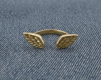 Angel Wing Adjustable Ring, Gold Wing Open Ring, Minimalist Celestial Jewelry, Spiritual Feather Ring, Gift for Her