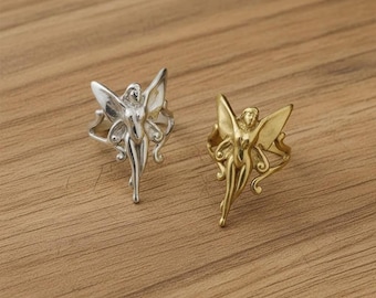 Set di anelli con angelo fatato, anello con dea alata, anello fantasy in oro e argento, gioielli mitologici fatti a mano, anello unisex