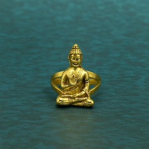Anel de Buda de latão • Joia espiritual feita à mão • Anel ajustável inspirado na meditação • Anel de declaração de ioga boho • Presente exclusivo para homens e mulheres