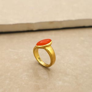Handmade Red Coral Ring, Natural Healing Gemstone Jewelry, Boho Statement Ring, Dainty Ring, Brass Coral ring, Unique Ring, Gift for Her