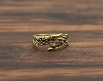 Gold Angel Wing Ring, Adjustable Feather Ring, Minimal Boho Jewelry, Spiritual Wing Ring, Gift for Her