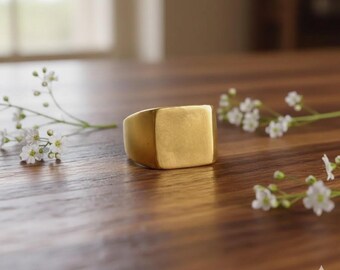 Minimal Gold Signet Ring, Chunky Gold Band Ring, Modern Statement Ring, Unisex Gold Ring, Handmade Minimal Jewelry