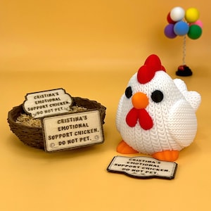 Emotional Support Chicken Desk Buddy, Crochet-Inspired Nesting Hen with Custom Sign, Funny Gift for Coworkers, Moms, Office Decor