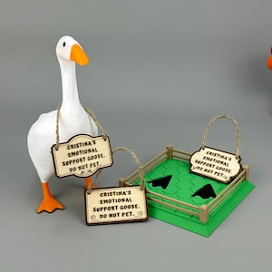 Emotional Support Goose Desk Buddy | Magnetic Goose with Custom Wooden Sign on Grass Base | Funny Gift for Goose Lovers & Quiet Souls