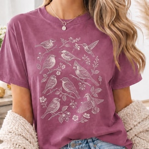 Vintage Bird T-Shirt, Botanical Cottagecore Tee, Nature Lover Shirt, Comfort Colors Bird Shirt, Floral Garden Gift