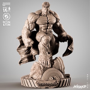 レッドハルク ファンアート STL スタチュー | 1/6 スケール | 戦闘ダメージベース付きミュータント戦士 | 3D STL プリントファイルモデル ダウンロード