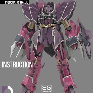 Puede incluir: Una figura estática YAMS-132 ROZEON 1/100 en tonos morados y rosas. El robot presenta un blindaje afilado, manos en forma de garra y detalles dorados en las articulaciones. El texto incluye YAMS-132 ROZEON, 1/100 STATIC STATUE, INSTRUCTION, EG ELITE GRADE y SEASON 9 ROLL OUT ON 3.10.2026.
