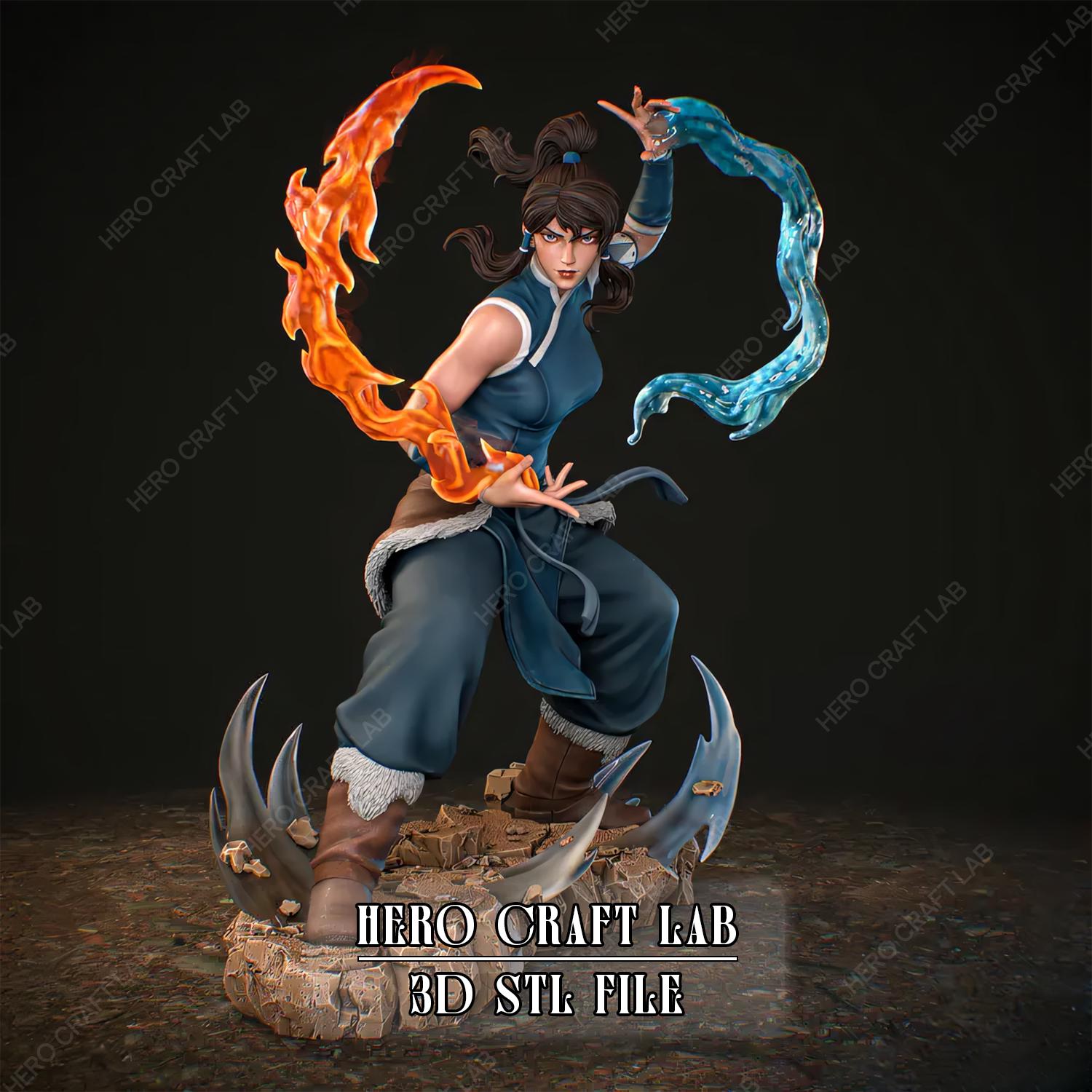 Korra STL Figure – Avatar Water Fire Bender Girl Fan Art | 3D Print File for Resin Model Collectors | Hero Craft Lab STL