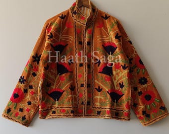 Kashmiri-Style Suzani Velvet Jacket – Handmade Floral Coat
