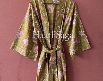 Kimono Robe aus floraler Baumwolle | Indische Block Print Loungewear
