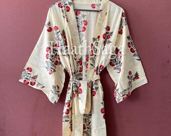 Floral Cotton Kimono Robe | Hand Block Print Boho Loungewear