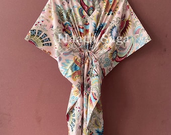Floral Cotton Kaftan | Block Print Beach Coverup, Maternity Dress