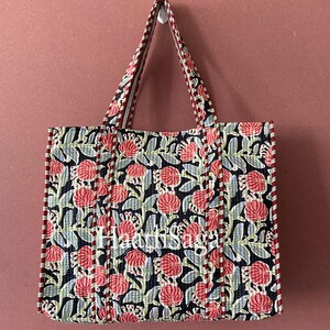 Rainbow Pink Quilted Cotton Tote Bag – Handmade Shoulder Purse, Large Travel Handbag, Bridesmaid Gift