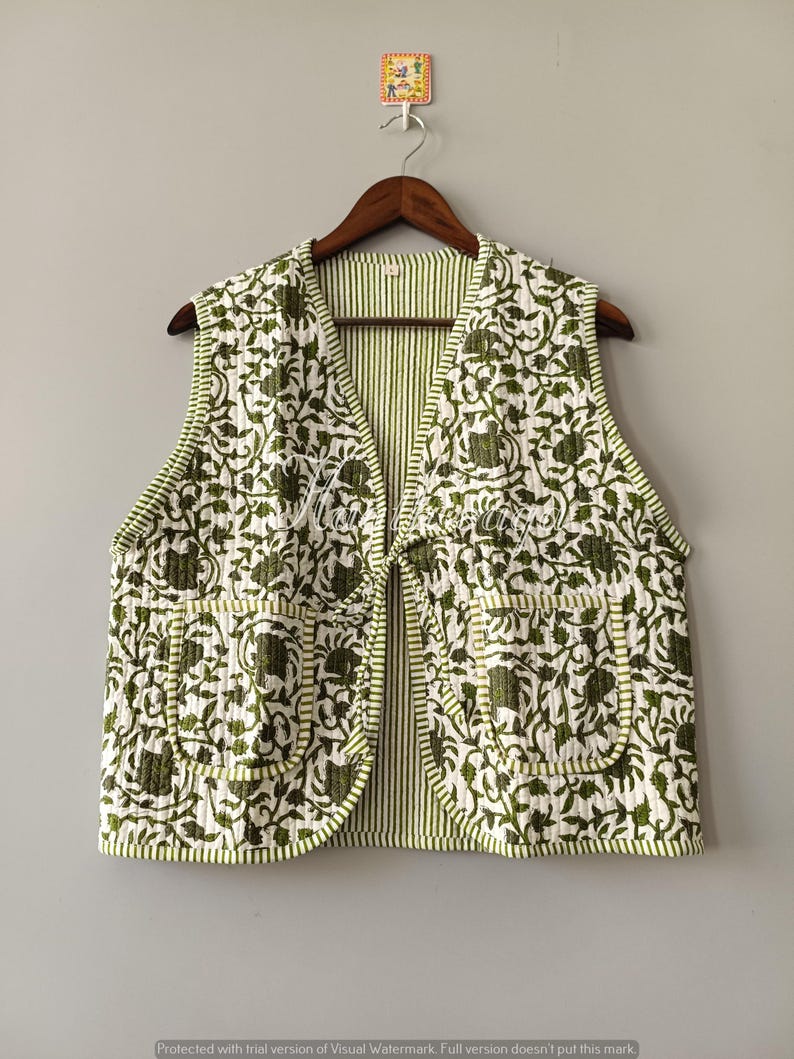 Handmade Reversible Quilted Vest: Indian Block Print Boho Jacket - Etsy
