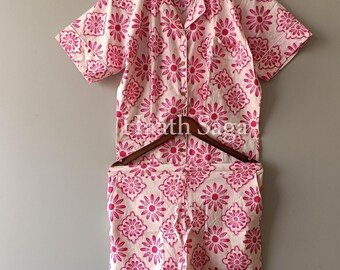Hand Block Printed Cotton Pajama Set, Women's Sleepwear