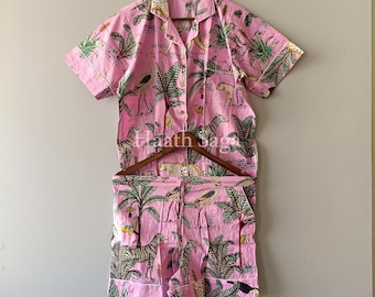 Hand Block Printed Cotton Pajama Set – Women’s Lightweight Summer Sleepwear Shorts