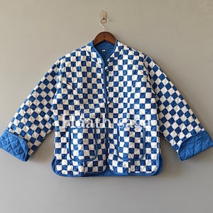 Block Print Quilted Cotton Jacket: Bohemian Floral Reversible Coat