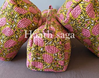 3er Set Gesteppte Kosmetiktaschen | Handgefertigte Block Print Taschen