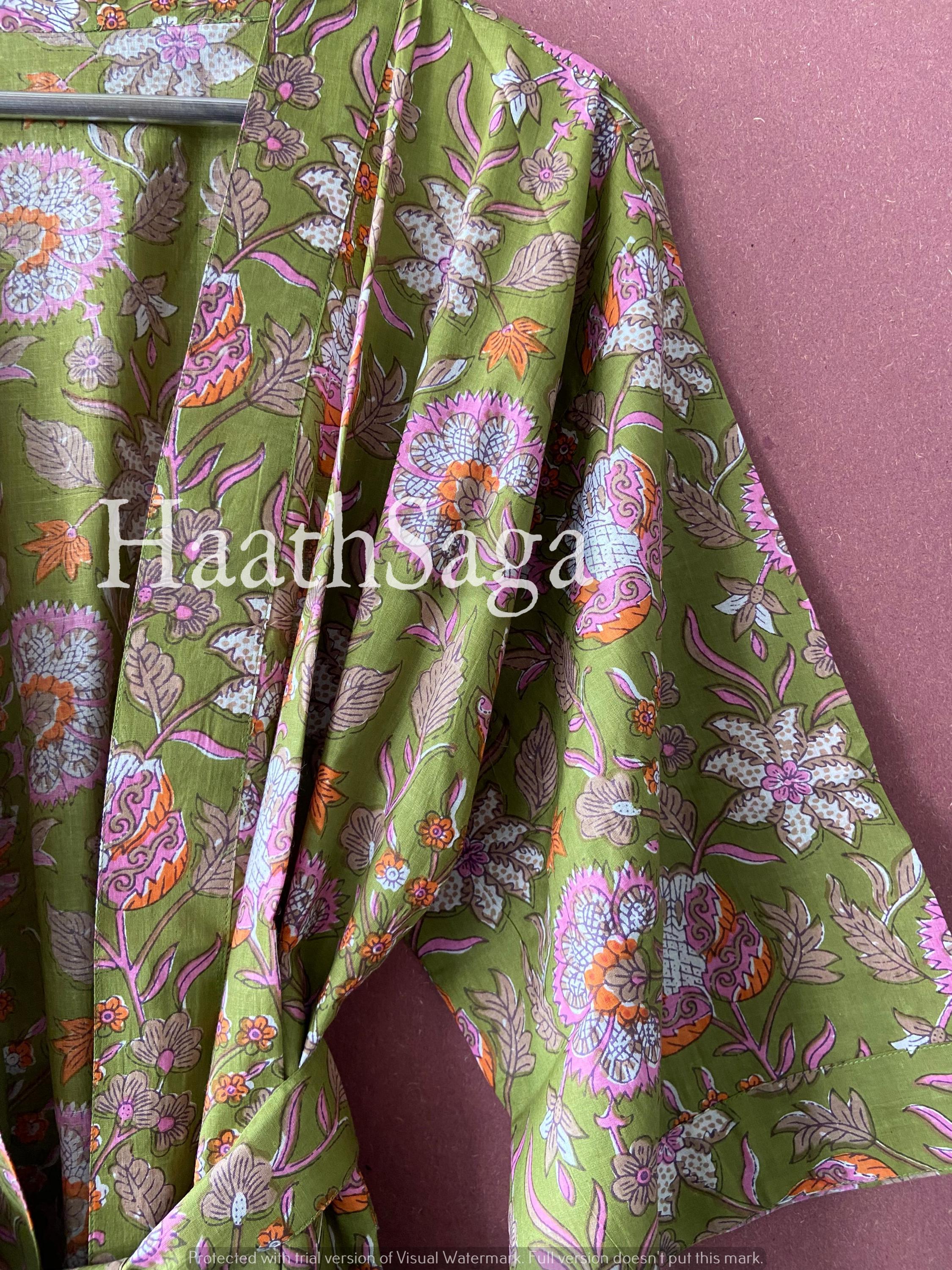 Ye Robe Floral Cotton Kimono Robe | Indian Block Print Loungewear - Etsy
