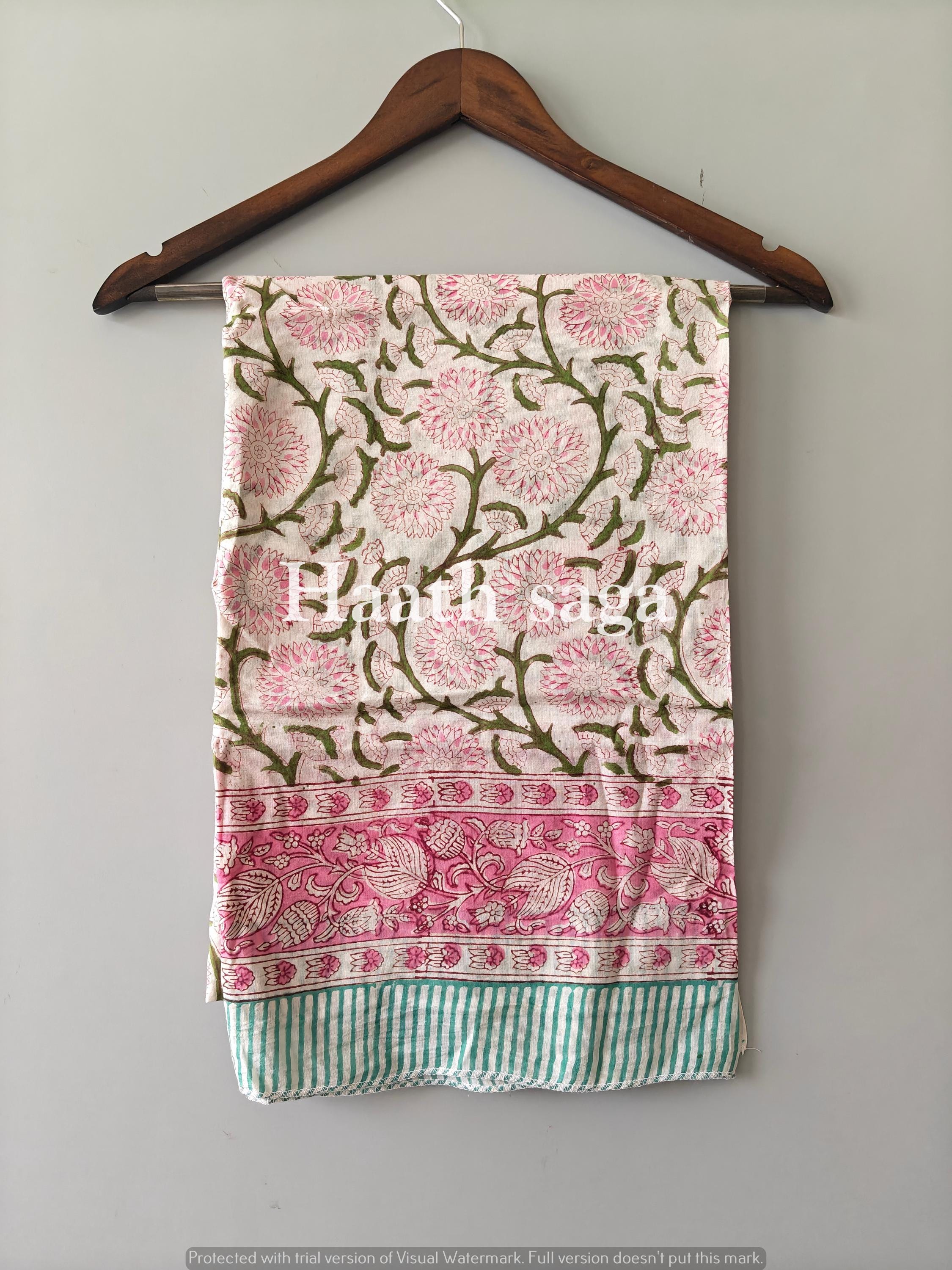 Hand Block Print Cotton Sarong: Floral Beach Wrap, Pareo
