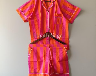 Hand Block Printed Cotton Pajama Set, Women's Sleepwear