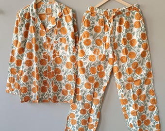 Pijama de algodón con estampado floral a mano: vestido de verano para mujer