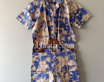 Handblock bedruckte Baumwolle Pyjama Set - Leichte Sommer Nachtwäsche Shorts für Damen