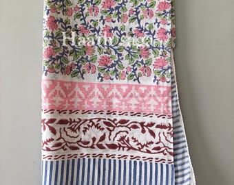 Katoenen sarong met handblokprint: strandomslagdoek met bloemen, pareo