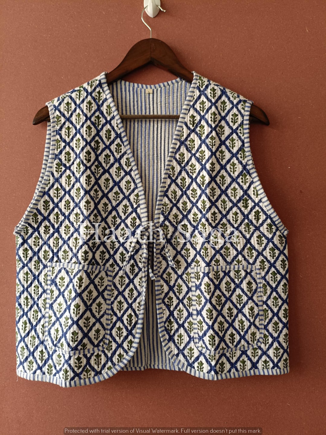 Handmade Reversible Quilted Vest: Indian Block Print Boho Jacket - Etsy