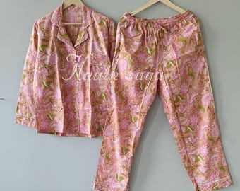 Pijama de algodón con estampado floral a mano: vestido de verano para mujer