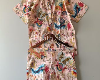 Hand Block Printed Cotton Pajama Set – Women’s Lightweight Summer Sleepwear Shorts