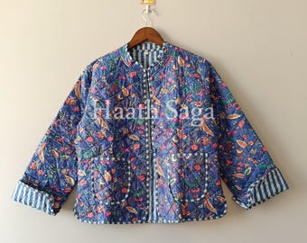 Quilted Floral Print Jacket for Women | Reversible  summer boho long short Jacket embroidery