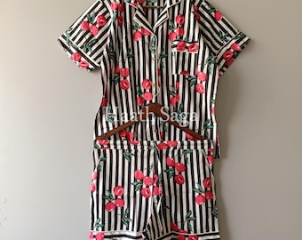 Hand Block Printed Cotton Pajama Set – Women’s Lightweight Summer Sleepwear Shorts
