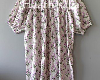 Handmade Floral Cotton Midi Dress: Bohemian Summer Tunic