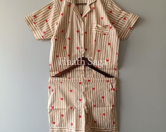 Hand Block Printed Cotton Pajama Set, Women's Sleepwear