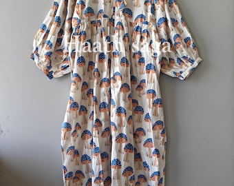 Handmade Floral Cotton Midi Dress, Bohemian Style
