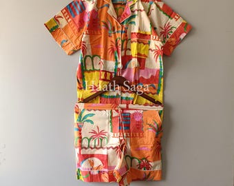 Hand Block Printed Cotton Pajama Set – Women’s Lightweight Summer Sleepwear Shorts