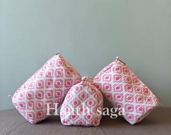 Handgemachte Gelbe Blumen Kulturtasche | Gesteppte Kosmetiktasche aus Baumwolle