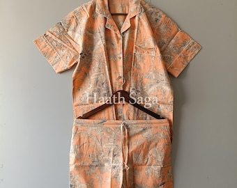 Block Printed Cotton Pajama Set: Indian Night Wear