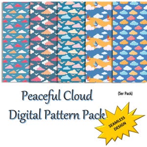 Pack de papier numérique Peaceful Clouds – Motifs transparents de ciel et de météo | 300 ppp en téléchargement PDF | Papier imprimable pour projets de création et de conception