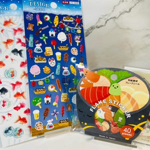 Japanse stickerset Goudvis Zomerfestival & Sushi Vlokken Stickers | Kawaii Washi Stickers | Gemaakt in Japan | 4 vellen 40 stuks
