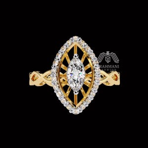 Marquise Moissanite Halo Engagement Ring: 14K Gold Infinity Band