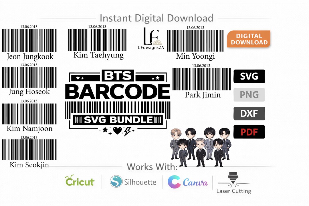 BTS Barcode SVG Bundle – Instant Digital Download - Etsy